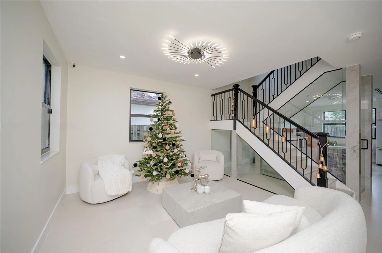 Modern living room with staircase